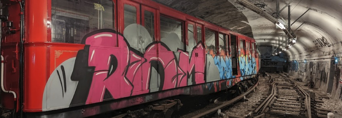 Graffitis sur une rame de métro abandonnée 