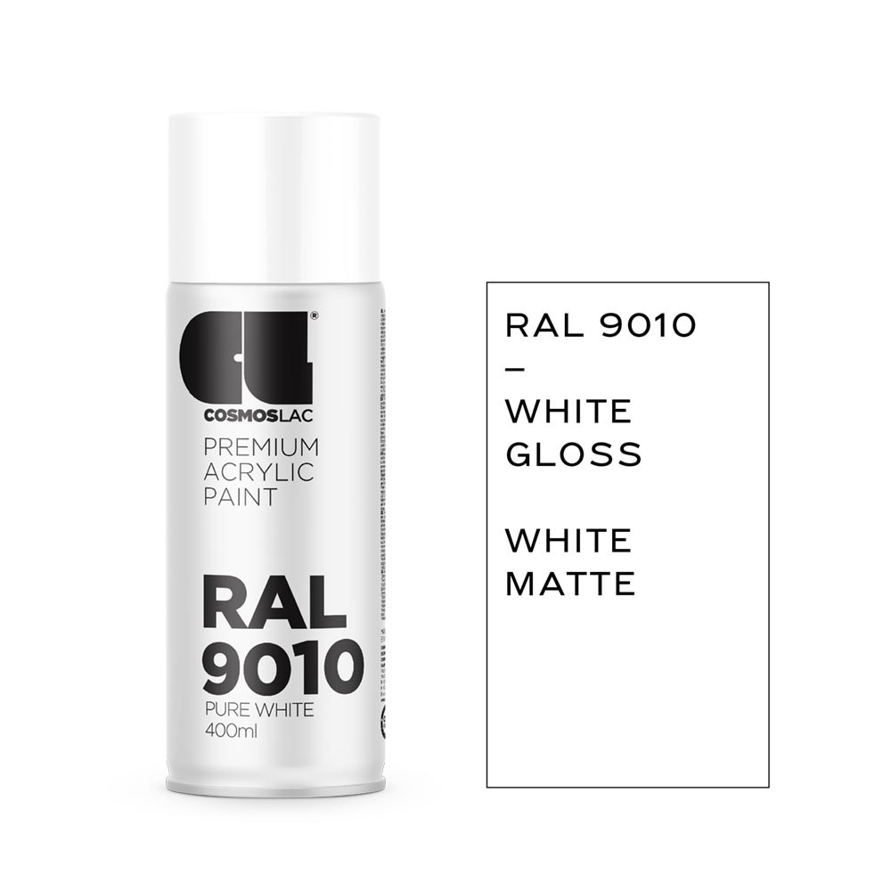 Bombe de peinture acrylique brillante Cosmoslac RAL 9010 - Blanc Pur