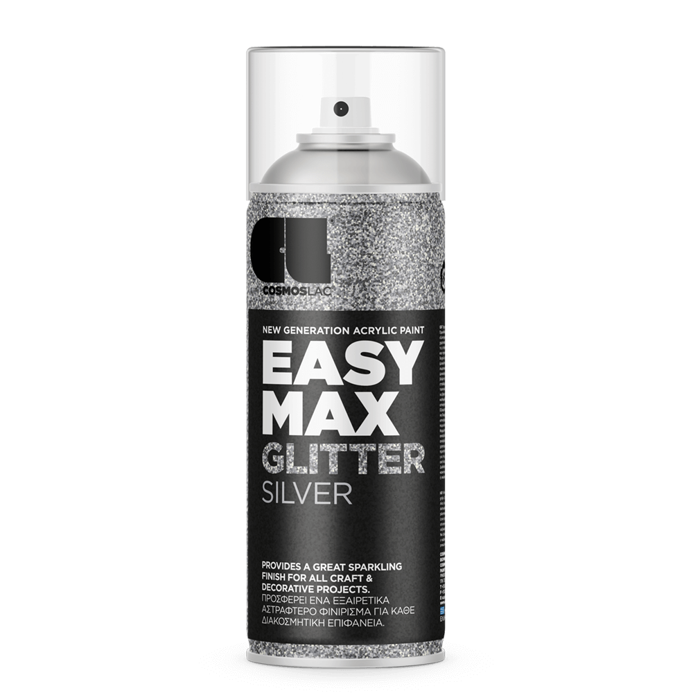 Bombe de vernis pailleté transparent Easy Max Glitter Couleur Argent