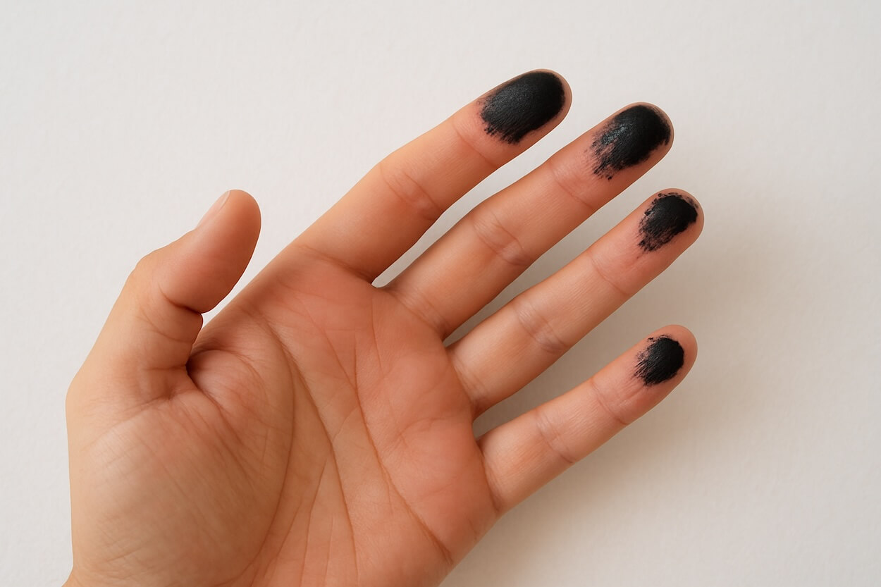 taches d'encre indélébile sur les doigts