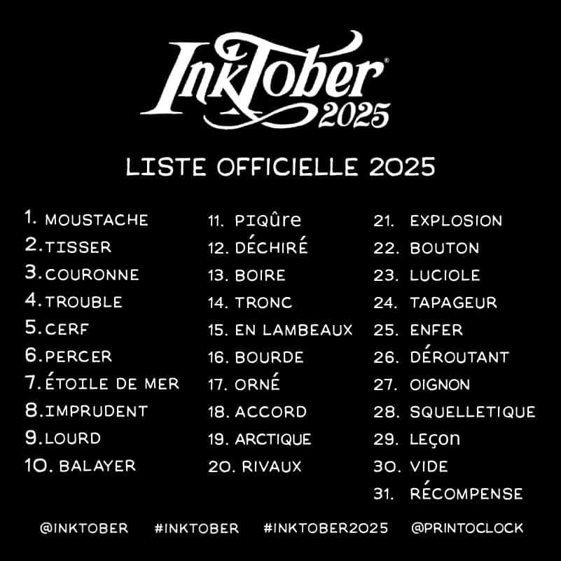 inktober liste français 2025