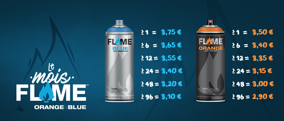 En Avril, profitez de tarifs dégressifs exceptionnels sur les bombes de peinture Flame !